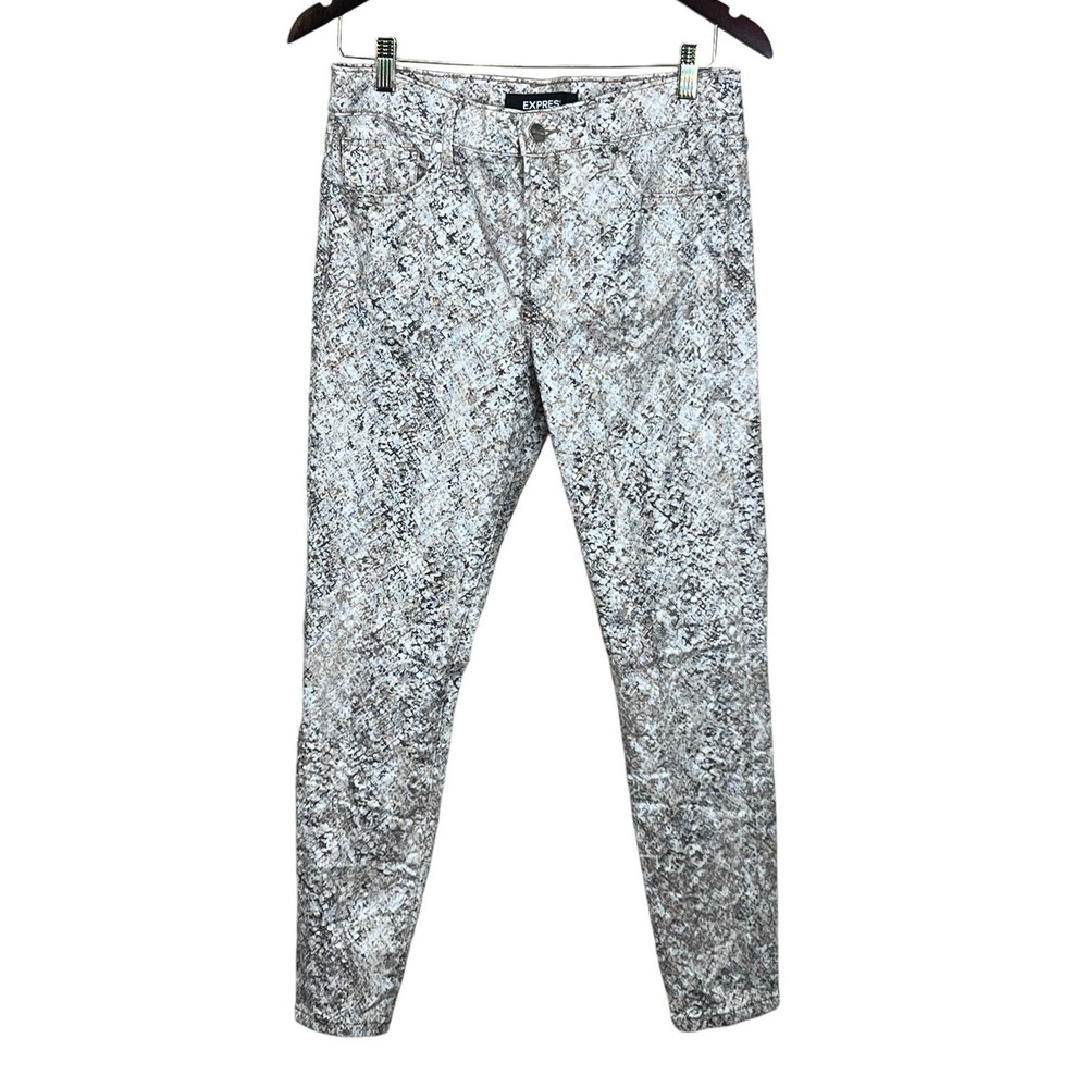 Express Metallic Foil Snakeskin Mid Rise Skinny Slim Denim Jeans 8R - Picture 1 of 5